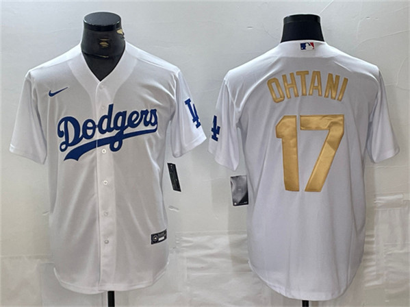 Los Angeles Dodgers #17 Shohei Ohtani White Gold Cool Base Stitched Jersey - Click Image to Close